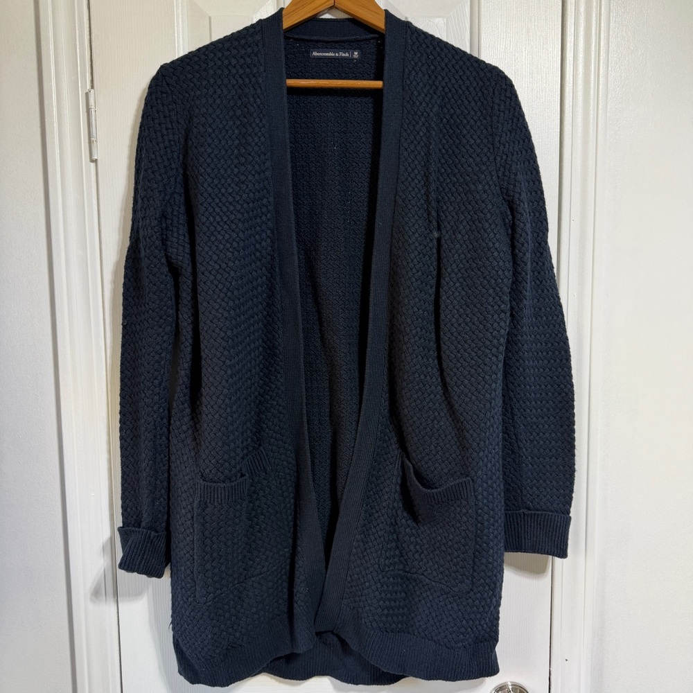 Abercrombie & Fitch Navy Blue Open-Front Knit Cardigan